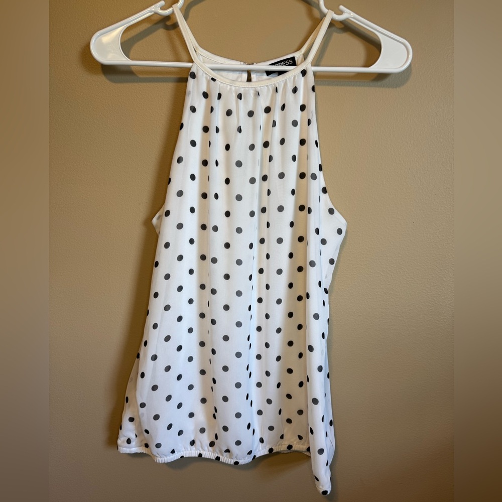 Express White and Black Polka Dot Tank Top